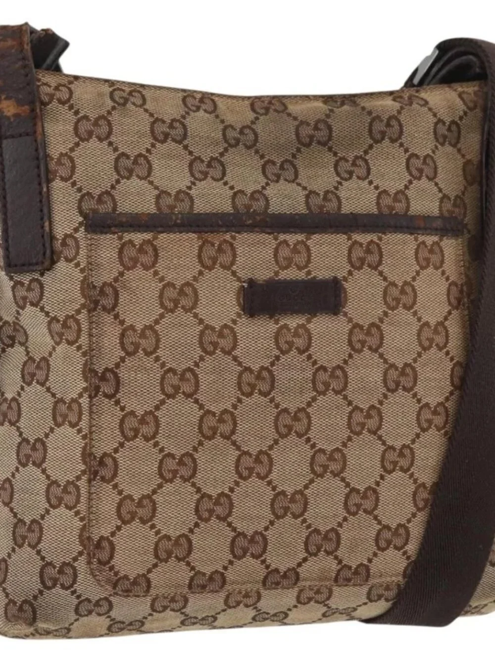 GUCCI GG Canvas Shoulder Bag Beige Silver 122793 Auth